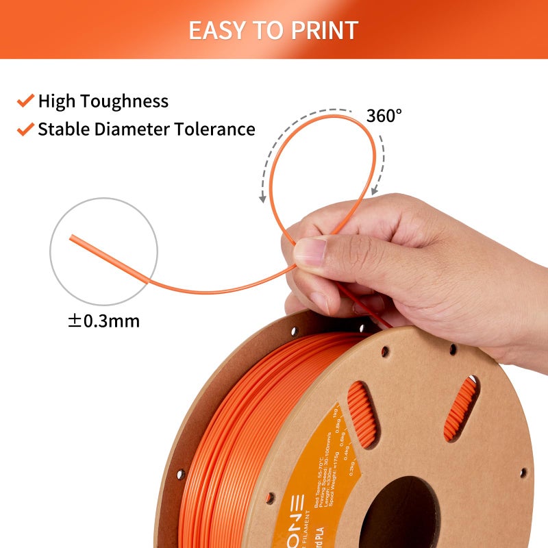 ERYONE PLA Filament 1.75mm, 3D Printer Filament PLA, +/-0.03mm, 1kg(2.2lbs)/Spool, Orange - Image 5